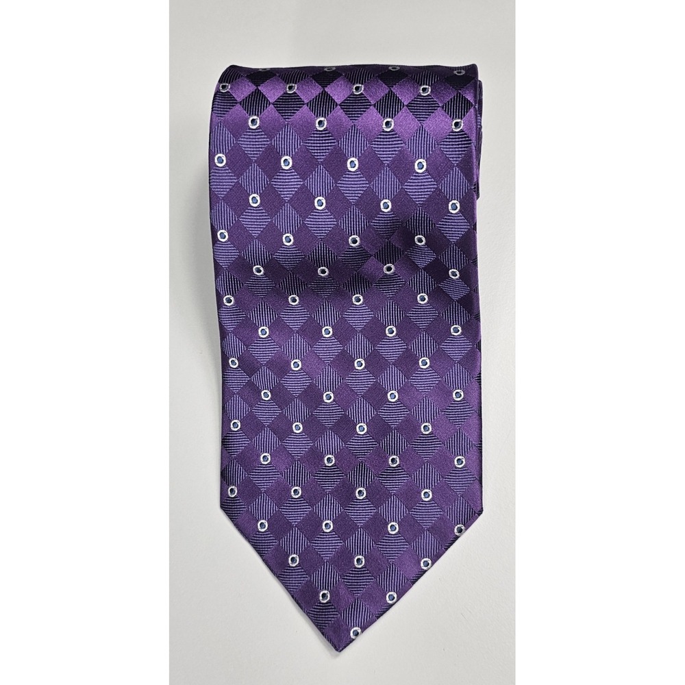 Meeting Street Tie 100%‎ Silk Hand Made Purple Silver Blue China Made 58"x3.75"